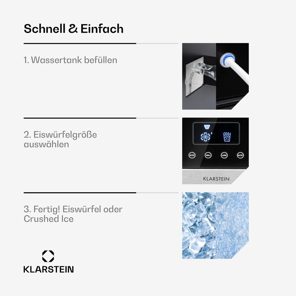 KLARSTEIN Eiswürfelmaschine Eiszeit Crush Eiswürfelmaschine 15 kg/24h 2 Größen Crushed Ice